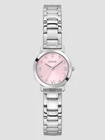 Silver-Tone and Pink Analog Watch