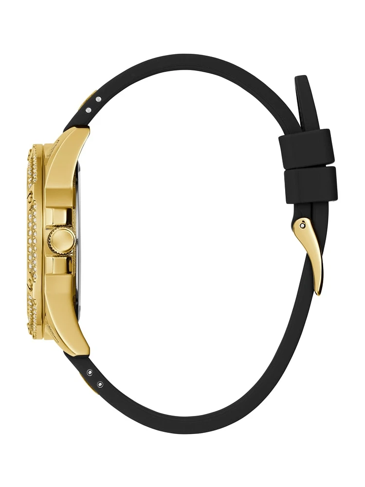 Gold-Tone and Black Silicone Multifunction Watch