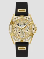 Gold-Tone and Black Silicone Multifunction Watch