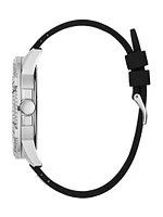 Cut-Through Silver-Tone and Black Silicone Multifunction Watch