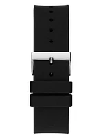 Cut-Through Silver-Tone and Black Silicone Multifunction Watch