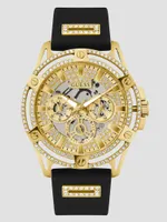 Cut-Through Gold-Tone and Black Silicone Multifunction Watch