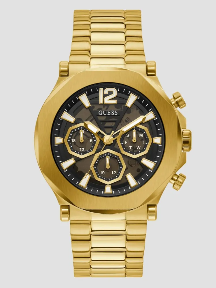 Gold-Tone Cut-Through Multifunction Watch