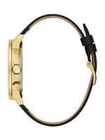 Gold-Tone and Black Leather Multifunction Watch