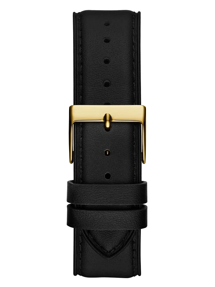 Gold-Tone and Black Leather Multifunction Watch