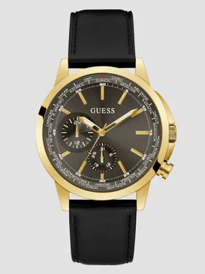 Gold-Tone and Black Leather Multifunction Watch