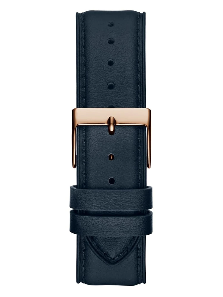 Rose Gold-Tone and Navy Leather Multifunction Watch