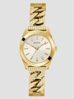 Gold-Tone Crystal Curb Chain Analog Watch