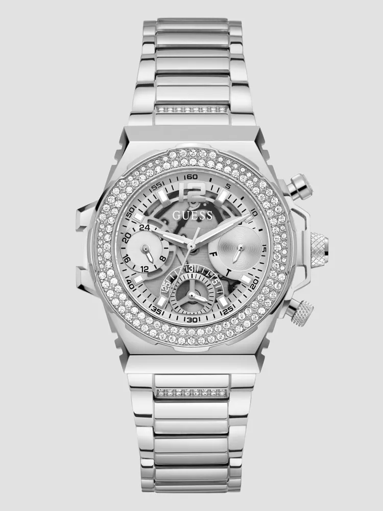 Silver-Tone Crystal Cut-Through Multifunction Watch