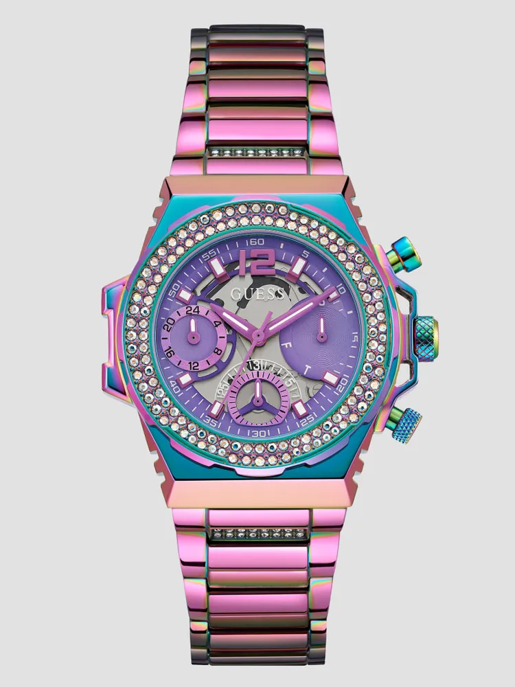 Iridescent Crystal Cut-Through Multifunction Watch