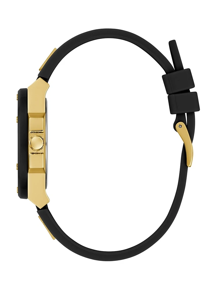 Gold-Tone and Black Silicone Analog Watch