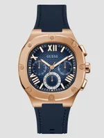 Rose Gold-Tone and Navy Silicone Multifunction Watch