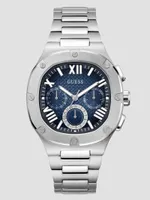 Silver-Tone and Blue Multifunction Watch