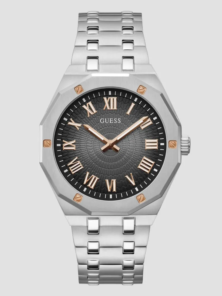 Silver-Tone Sunburst Analog Watch