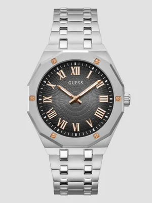 Silver-Tone Sunburst Analog Watch