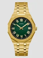 Gold-Tone and Green Sunburst Analog Watch