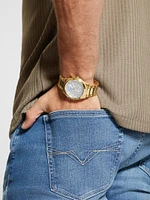 Gold-Tone and Textured Blue Multifunction Watch