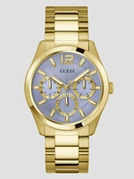 Gold-Tone and Textured Blue Multifunction Watch