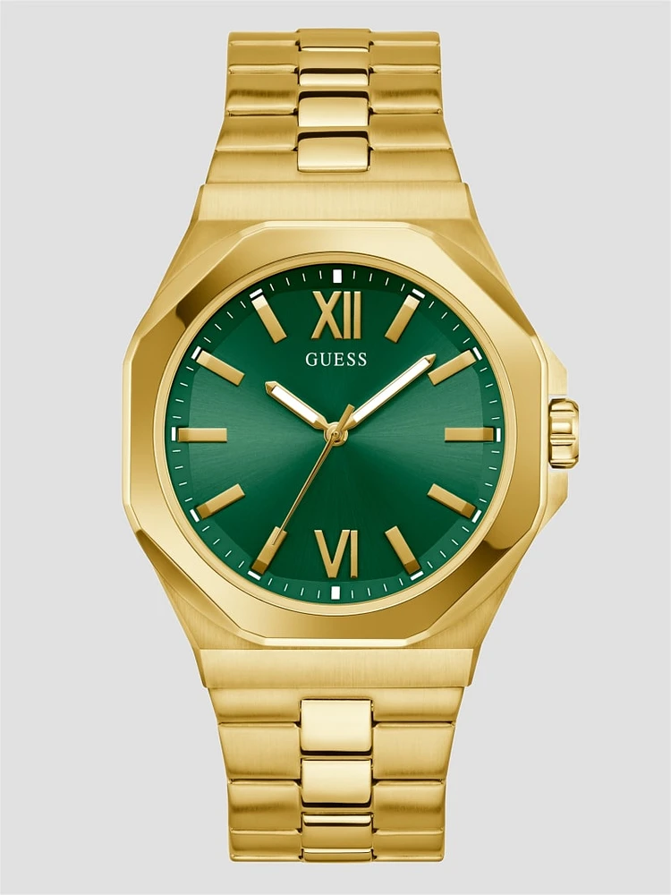 Gold-Tone and Green Analog Watch