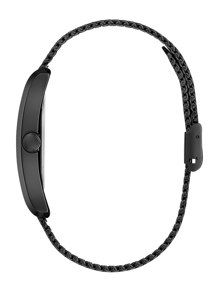 Black Mesh Analog Watch