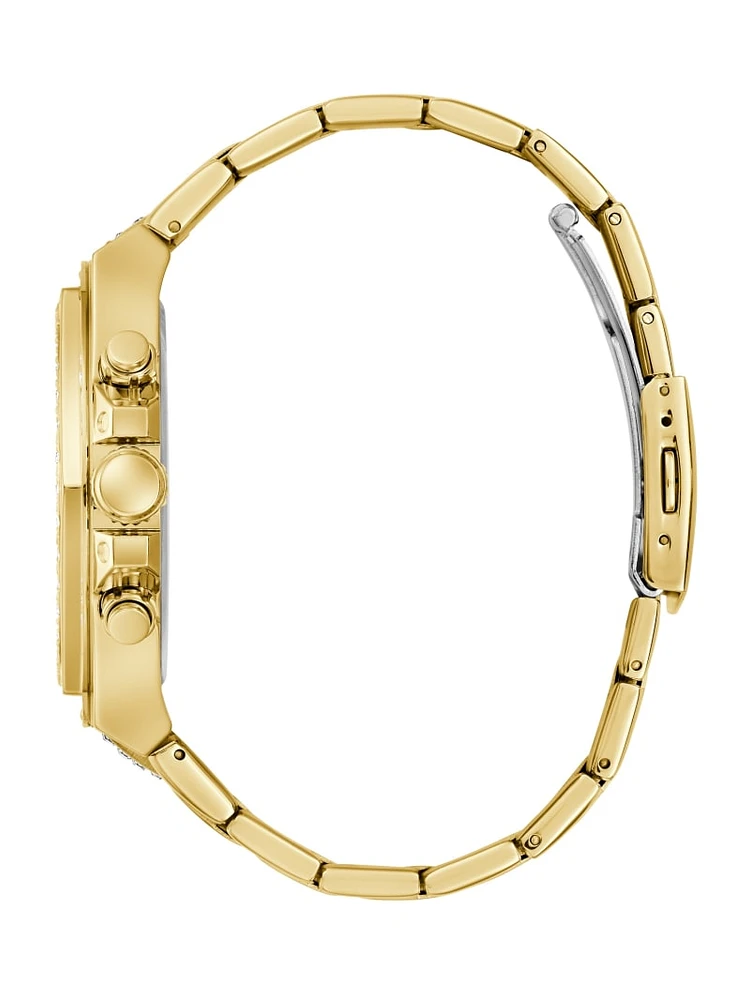 Gold-Tone Rhinestone Multifunction Watch