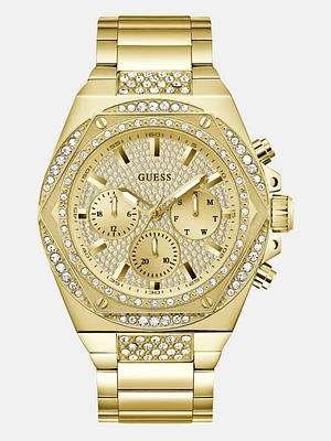Gold-Tone Rhinestone Multifunction Watch