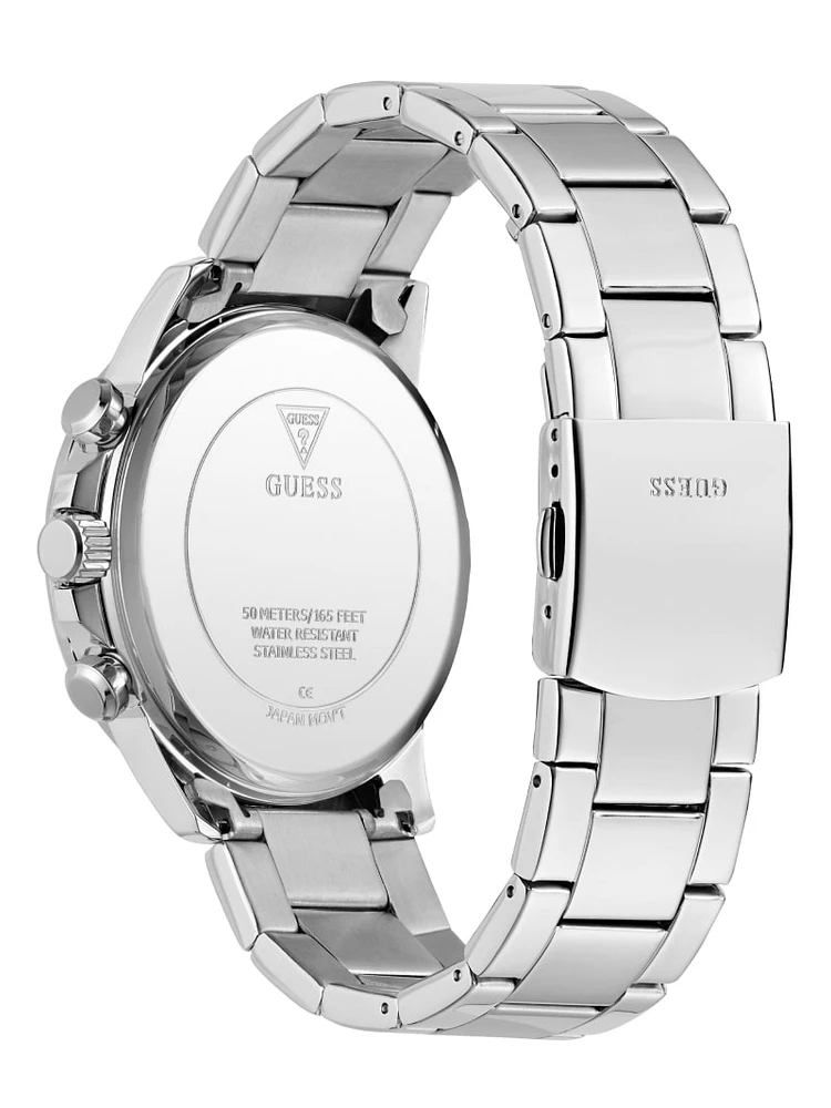 Silver-Tone and Blue Multifunction Watch