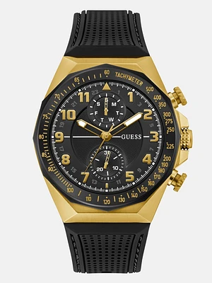 Gold-Tone and Black Silicone Chronograph Watch