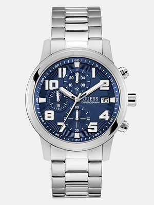 Silver-Tone and Blue Multifunction Watch