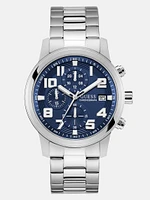 Silver-Tone and Blue Multifunction Watch