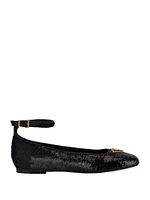 Sequin Ankle Strap Ballet Flats