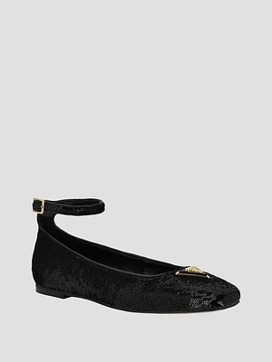 Sequin Ankle Strap Ballet Flats