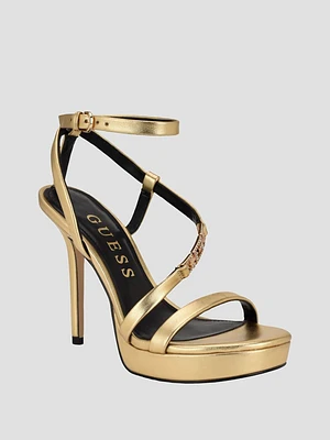 Rhinestone Chain Logo Platform Heels