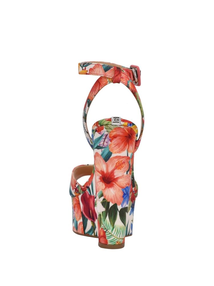 GUESS Taraji Floral Ankle Strap Wedges