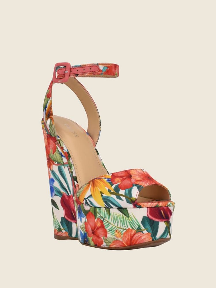 GUESS Taraji Floral Ankle Strap Wedges