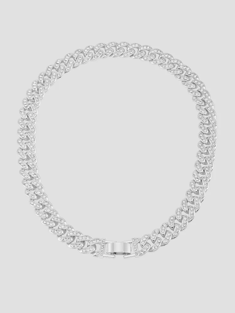 Silver-Tone Crystal Curb Chain Necklace