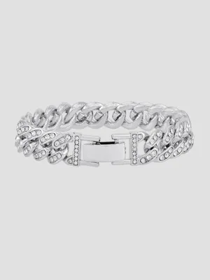 Silver-Tone Crystal Curb Chain Bracelet