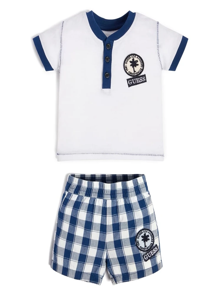 Baseball Tee and Plaid Poplin Shorts Set (0-24M)