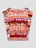 Printed Ruffled Woven Top (7-16)