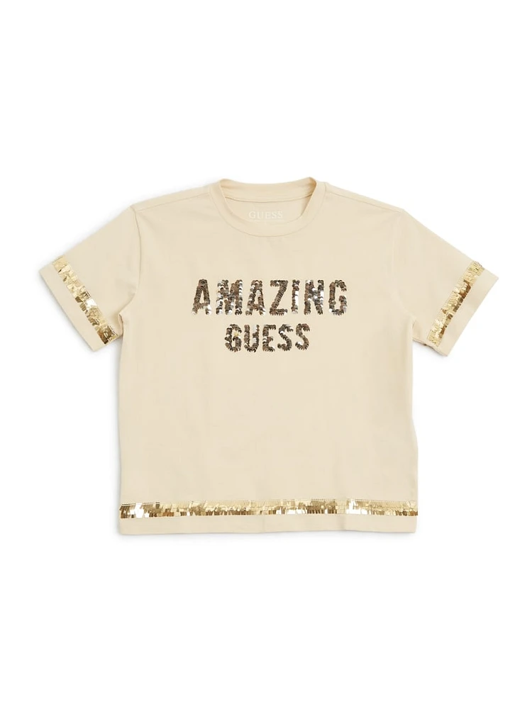 Metallic Sequin Logo Tee (7-16)