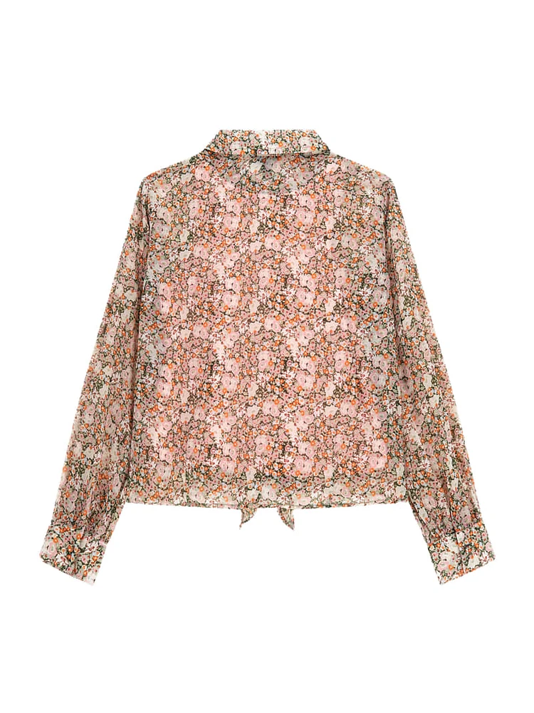 Floral Chiffon Bow Shirt (7-16)