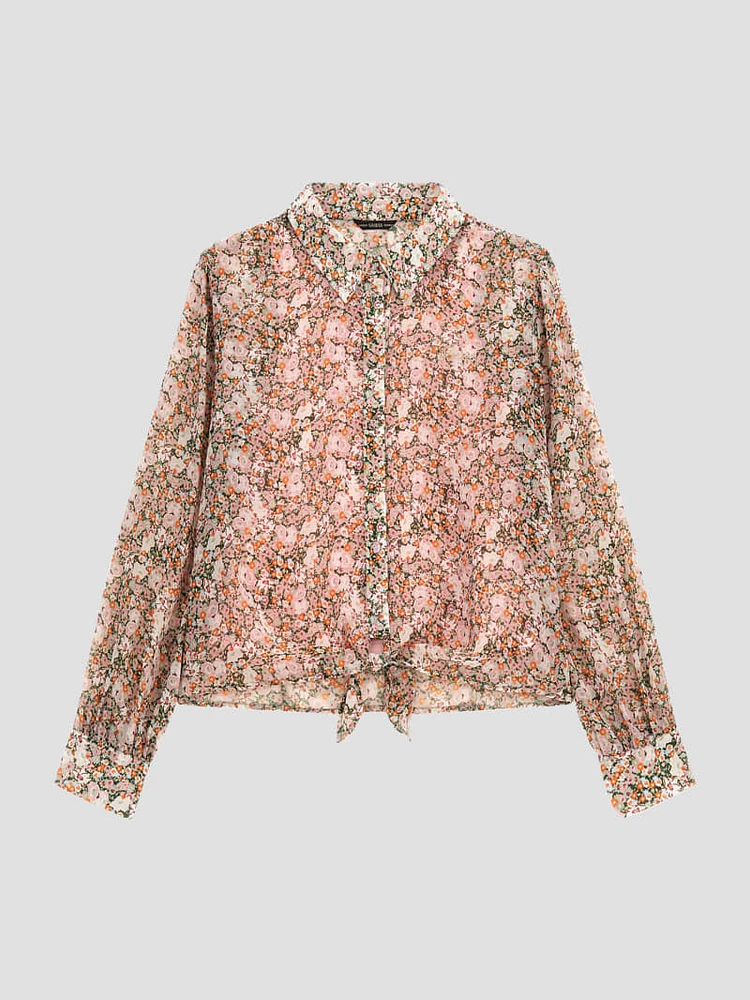 Floral Chiffon Bow Shirt (7-16)