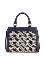 Guess Katey Faux Leather And Flocked Jacquard Satchel in Black