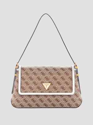 GUESS Desideria Flap Shoulder Bag, Beige Logo: Handbags