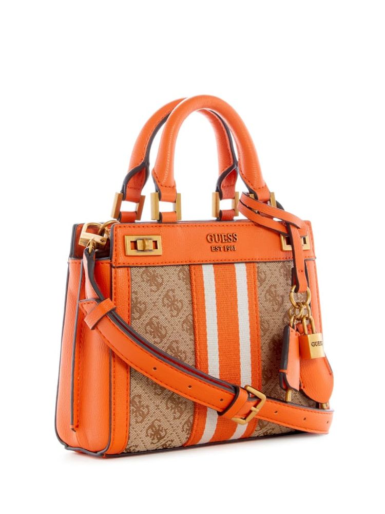 .com: GUESS Katey Luxury Satchel, Latte Logo/Orange : Clothing, Shoes  & Jewelry