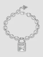 Silver-Tone Crystal Padlock Bracelet