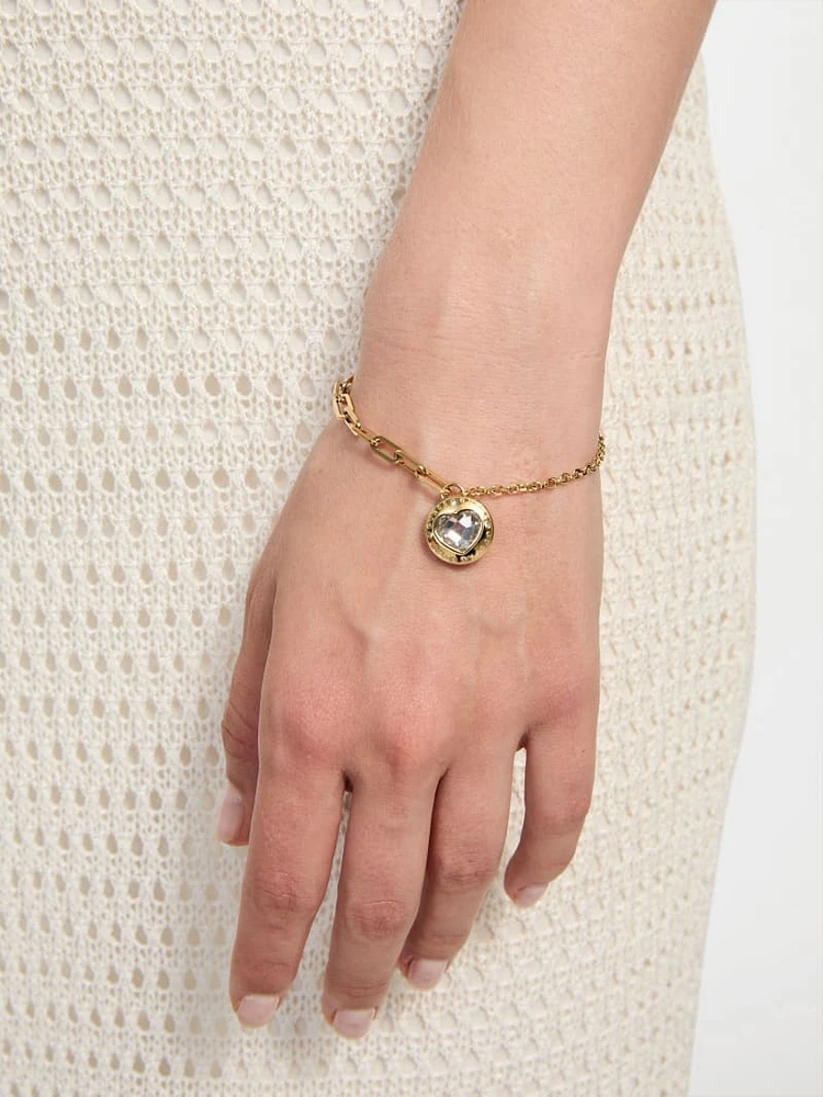Gold-Tone Mixed Chain Heart Bracelet