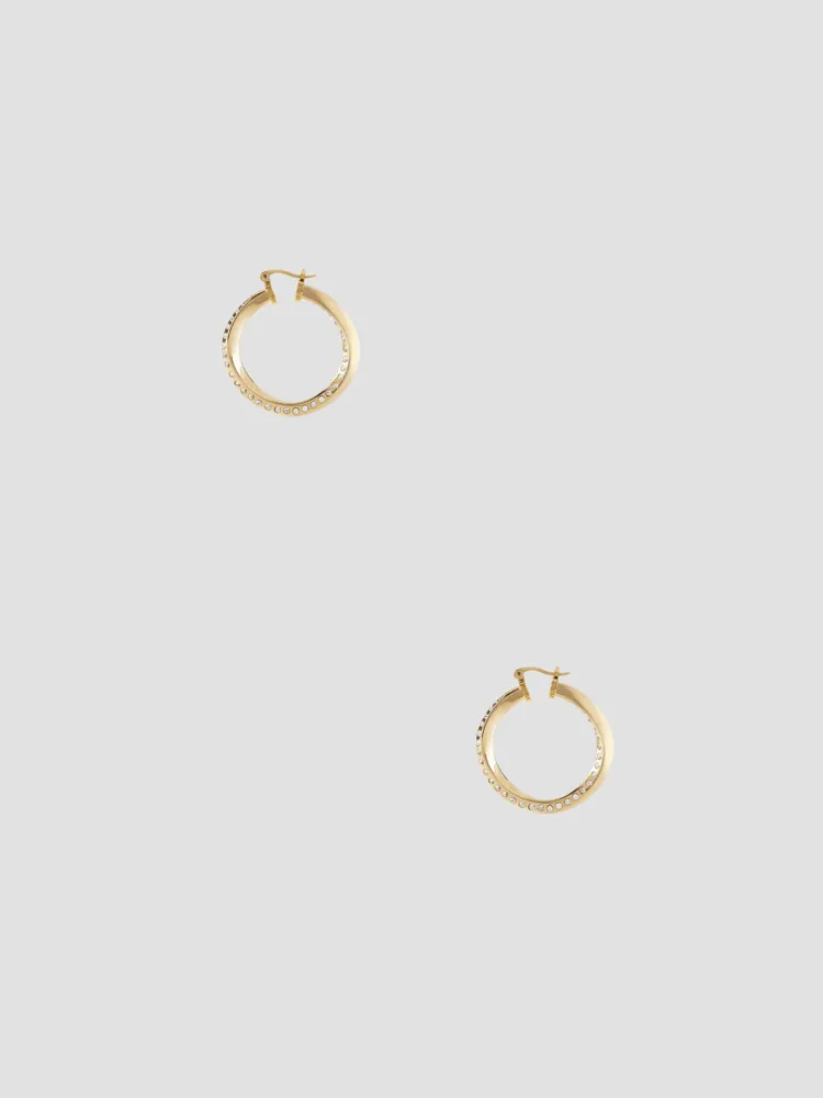 Gold-Tone and CZ Twisted Hoop Earrings