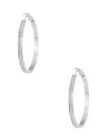 Silver-Tone and CZ Hoop Earrings