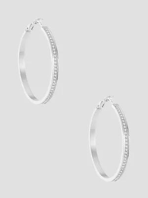 Silver-Tone and CZ Hoop Earrings